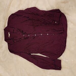 Raspberry and Navy Button-Up Blouse